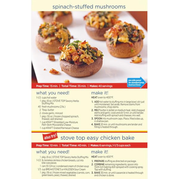 Image of Stove Top Stuffing Mix Variety Pack, Cornbread & Savory Herbs Stuffing, Instant Side Dish for Holiday Meals, Ready in 5 Minutes, Savory Seasoned Bread Mix (Variety Pack of 2)