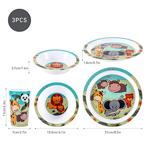 Animal Kids 6 Piece Reusable Dinner Set - Plate/Bowl/Cup/Knife/Fork/Spoon - Childrens Dinnerware Tableware Cutlery Set