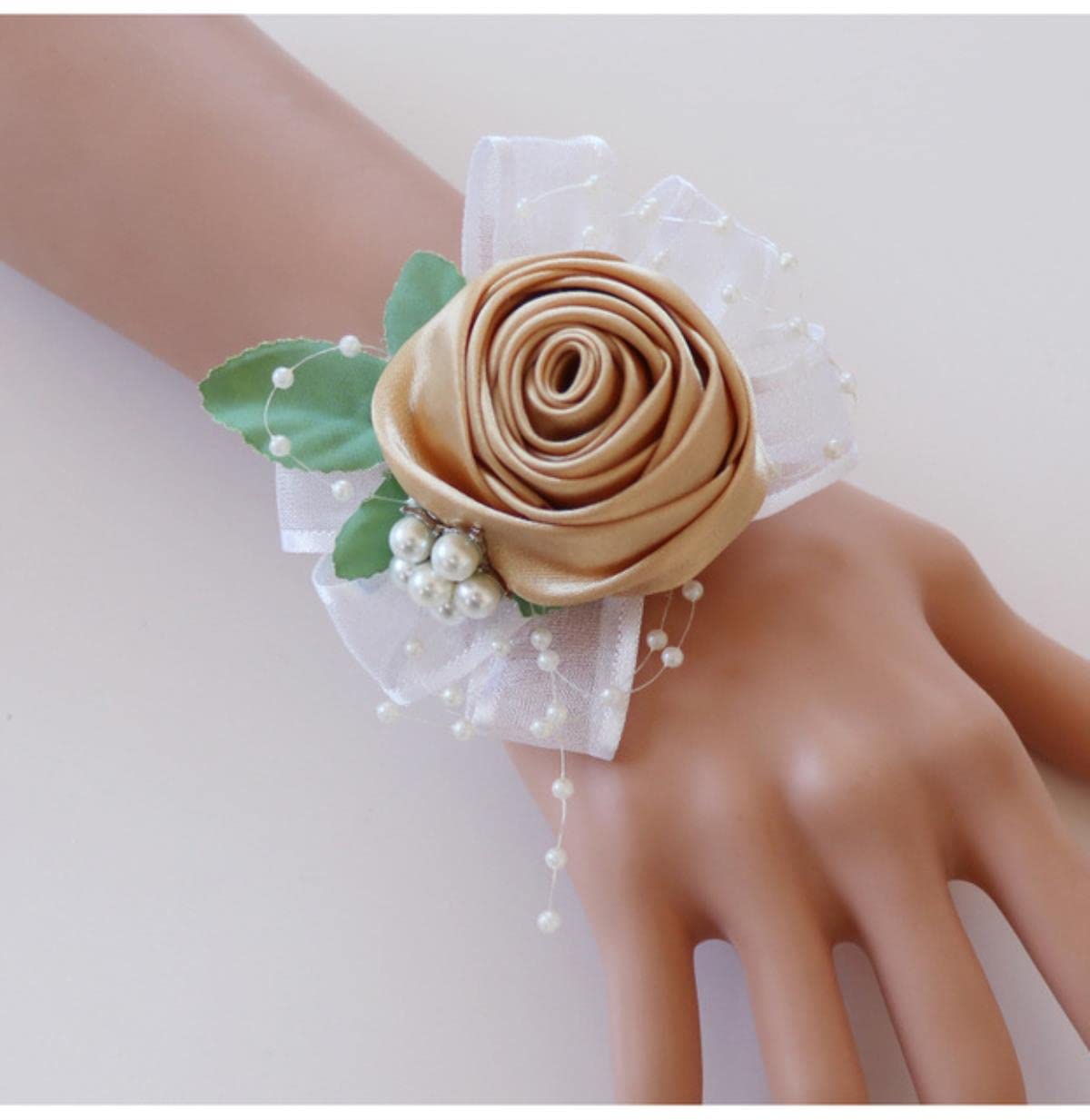 EEfpxwtz Prom corsage wrist flower， Artifici Flowers Wrist Corsage Brsmaid Wedding Groomsmen Boutonniere Multicolor(Champagne)