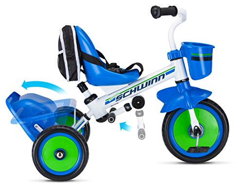Image of Schwinn Easy Steer Bike for Toddler, Kids Tricycle with Removable Push handle, Steel Trike Frame, Boys and Girls Ages 2-4 Year Old, Blue, 41 inch x 20 inch x 41 inch