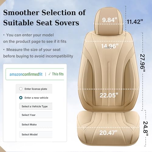 Image of Coverado Car Seat Covers, Front Seat Covers for Cars, 2 Pack Beige Leather Seat Covers, Universal Seat Covers Front Seat, Automotive Seat Covers Waterproof Car Seat Protector Fit for Most Vehicles