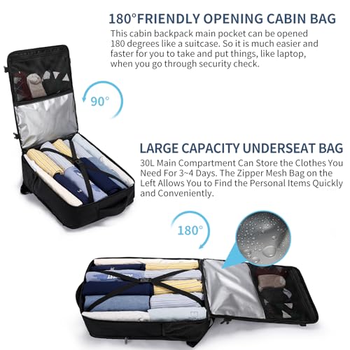 LIGSAN Handgepäck Rucksack 55x40x20 Handgepäck Rucksack für Flugzeug 44L Groß Reiserucksack Handgepäck Tasche 55x40x20cm Reisetasche 55x40x20 Carry-On Rucksack Handgepäck für 18 zoll Laptop, Schwarz