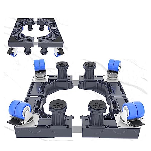 SAFAWOODES Soporte para Lavadora de 41 a 65 cm de Largo y Ancho Ajustables, Base Ajustable Resistente y Fuerte para Lavadora y Secadora, 4 Patas y 4 Ruedas