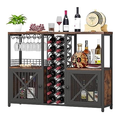 Homeiju Mini Bars for Home, Wooden Coffee Bar Cabinet, Modern Liquor Cabinet for Liquor and Glasses, Farmhouse Buffet Wine Bar Cabinet with Storage Sideboard for Home Kitchen Dining Room Cover