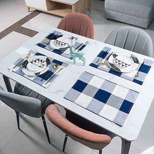 Smile Of Hope Blue White Buffalo Plaid Placemats 13 X 19 Inches Set Of 4, Linen Checkered Double Layer Placemat Decorative Kitchen Table Mats, Waterproof Heat Resistant Durable Cloth Place Mats #TOP1