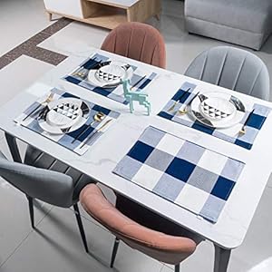 Navy blue and white buffalo plaid placemats 12 x 18 inches placemat set of 4linen checkered double layer check kitchen table matswaterproof heat resistant durable cloth place mats  urban country home decor