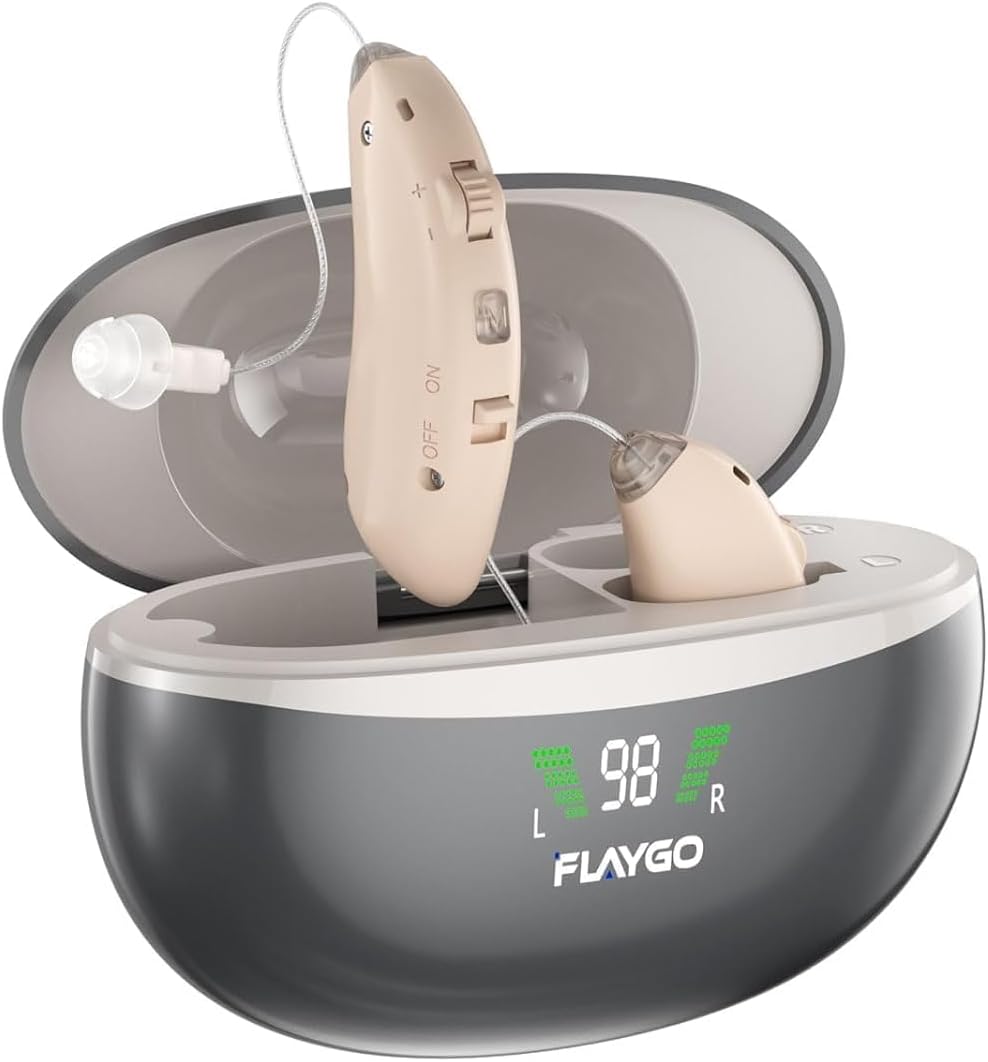 Flaygo Rechargeable Hearing Aids for Seniors' Hearing Loss - Latest 16-Channel Digital OTC Hearing Aid with Intelligent Noise Cancellation, Medical-Grade Materials, Comfortable Wearing Medical-Grade Materials, Comfortable & Anti-Slip for Secure Wearing