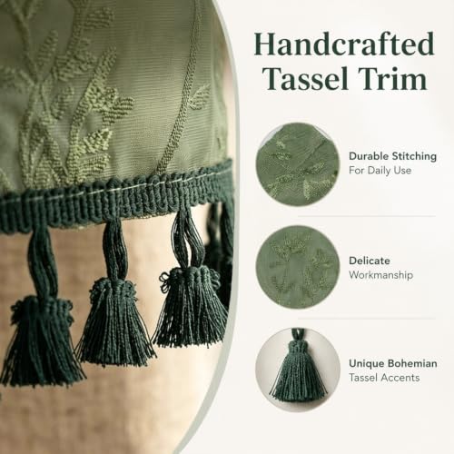 Image of HASTHIP Boho Tassels Window Valance Floral Farmhouse Kitchen Curtain
