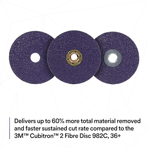 Image of 3M Cubitron 3 Fibre Disc 1182C, 36+, TN Quick Change, 4-1 /2 in, Reduce Changeout, Productivity, Use on Mild or Carbon Steel, for Beveling, Heavy Grinding, Weld Removal, Flame Cut Smoothing, 25 /Bag