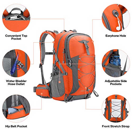 Image of Maelstrom Hiking Backpack,Camping Backpack,50L Waterproof Hiking Daypack with Rain Cover,Lightweight Travel Backpack,Orange | Water-Resistant Rip-Stop Nylon, Wet /Dry Separation, Multi-Pockets, Survival Whistle. Ideal For Men, Women, Travel, Trekking