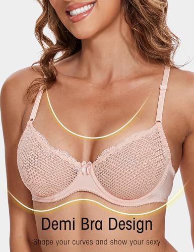 Image of Wingslove Women's Sexy 1 /2 Cup Lace Bra Balconette Mesh Underwired Demi Shelf Bra Unlined See Through Bralette