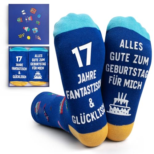 NxnChc 17 Years Girls and Boys Child Fashionable Birthday Gifts Gift Box Novelty Crew Socks Girl Boy Ideal Funny for Friends and Family Pink Black Blue Orange, blue, 43-46