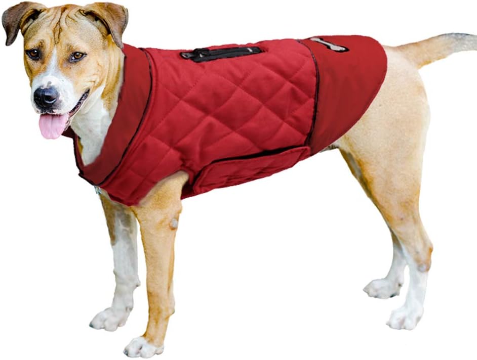 TFENG Reflective Dog Jacket Reversible Dog Coat Warm Padded Puffer Dog Vest Puppy Jacket Red XL