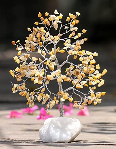 Crocon Rose Quartz Gemstone Feng Shui Money Tree | Feng Shui Bonsai | Mystical | Chakra Balancing | Reiki Crystal Healing | Ornament Figurine | Good Luck | Spiritual | Decor Size: 10-12 Inch