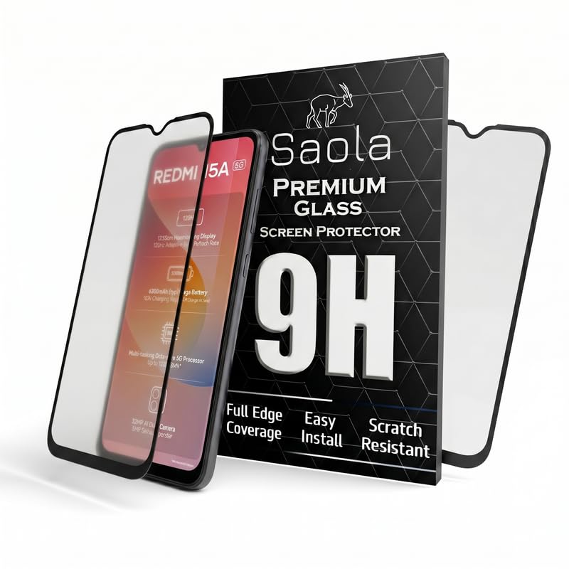 Image of Saola HD Matte Tempered Glass With 18H Hardness For Redmi 15A 5G (Pack Of 2) with Hassle-less Installation Kit. Full screen Coverage. 6.9 inch