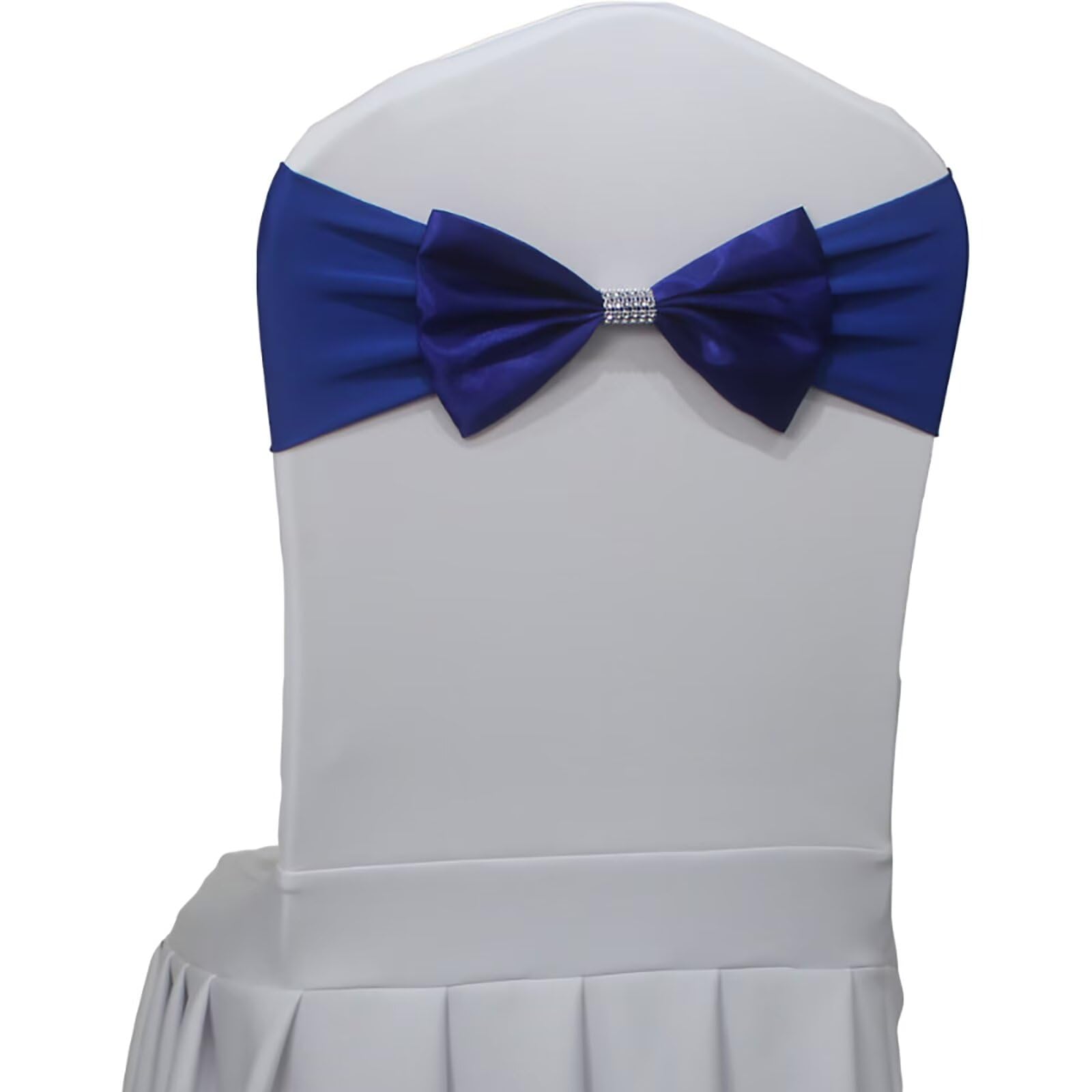BAEKJIN 50 PCS Spandex Stretch Chair Sashes Bow Sash Chair Cover Elastic Band for Wedding Party Hotel Events Decoration (Pack of 50 Royal Blue)
