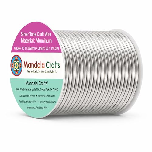Image of Mandala Crafts 13 Gauge Silver Tone Anodized Aluminum Craft Wire, 60 FT | Colored, Flexible, Bendable, for Bonsai, Armature, Sculpting, Wire Wrapping, Jewelry Making, Weather & Tarnish Resistant