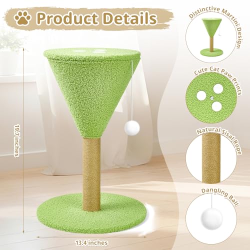 Rascador Martini para Gatos 19.7 in con Juguete y Plataforma Verde miniatura 2
