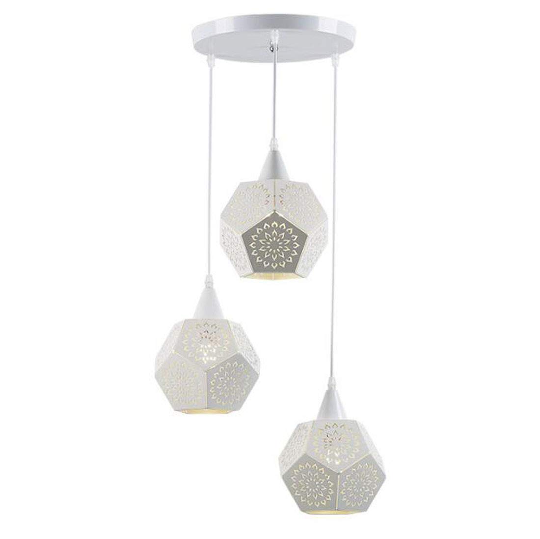 Lustre moderne minimaliste blanc à 3 lampes suspendues en fer forgé creux