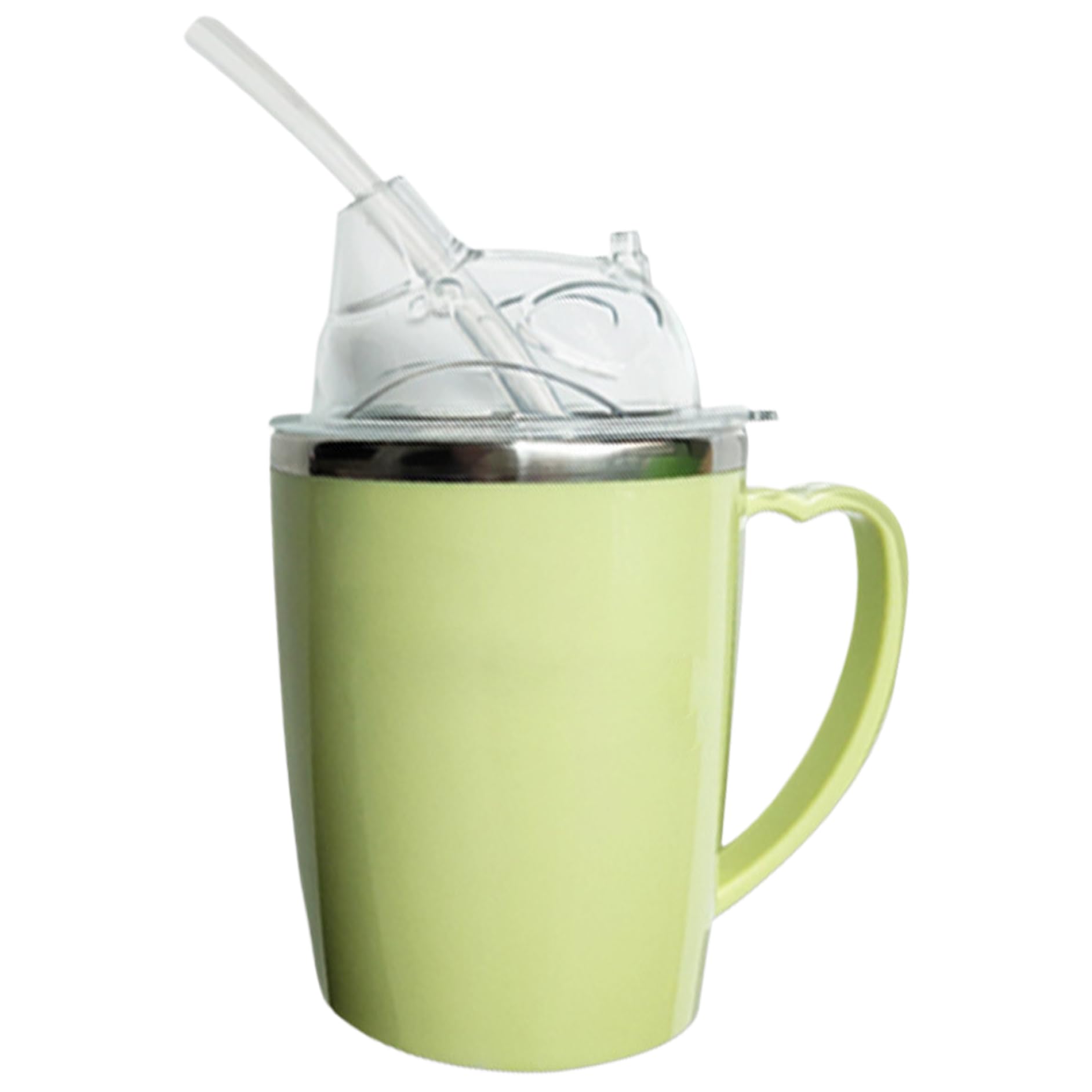 Vaso para adultos con pajita, vaso de acero inoxidable con asa para disfagia a prueba de derrames para ancianos y pacientes discapacitados