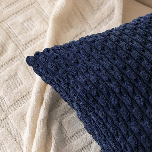 Set of 4 Navy Blue Decorative Throw Pillow Covers 12x20 Inch Corduroy Pillow Covers for Bed Couch Sofa Living Room Soft Cushion Cases