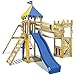 WICKEY Parco giochi in legno Smart Hero Giochi da giardino con altalena e scivolo blu, Casetta arrampicata da gioco con sabbiera per bambini