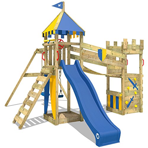 WICKEY Ritterburg Smart Hero Spielturm Kletterturm mit Schaukel und Rutsche, Wackelbrücke, Sandkasten und Kletterwand