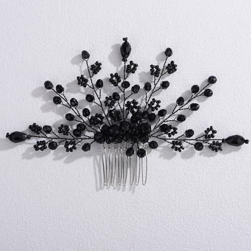 Peine para cabello negro con cristales, artesanal miniatura 5