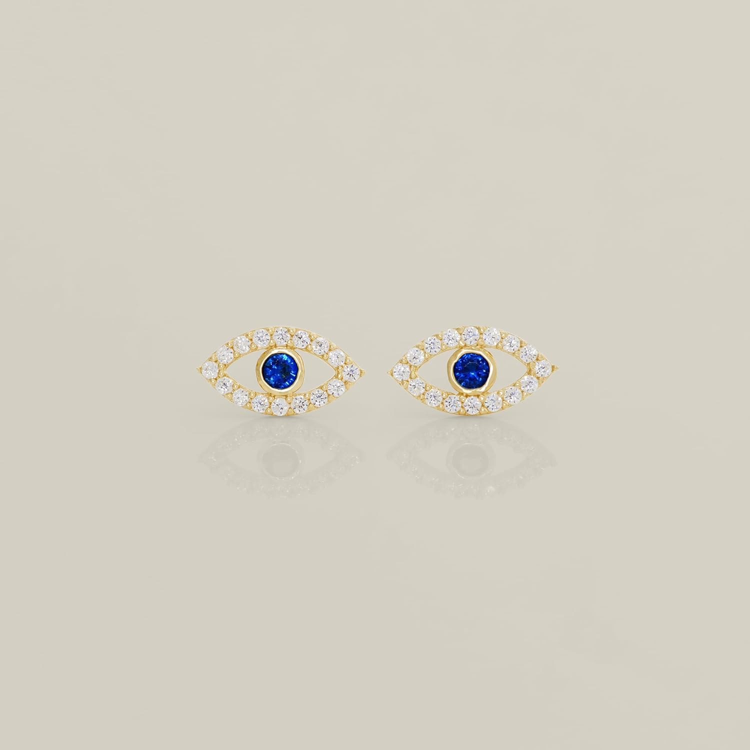 ANYGOLDS 14k Real Solid Gold Evil Eye Sapphire Stud Earrings – Diamond Cz Screw-back Earrings for Upper Earlobe, Cartilage, Helix, Tragus – Perfect for Minimalist Design - Sold as a Pair - Image 3