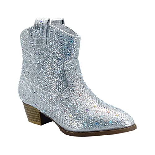 ABSOLEX Girl's Rhinestone Block Chunky Heel Ankle Bootie