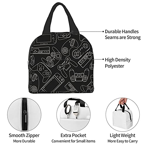 Duduho Video Game Pattern Lunch Bag Compact Tote Bag Reusable Lunch Box Container For Women Men School Office Work #TOP3