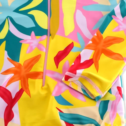 Image of Girls Long Sleeve One Piece Swimsuit Rash Guard Swimwear Zipper Quick Dry Bathing Suits Sun Protection UPF 50+ (Ages 4-12)