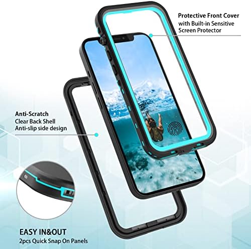 T-Bee for iPhone 13 Case IP68 Waterproof Dustproof Shockproof Clear Built in Screen Protector 360 Degree Full Body Heavy Duty Protective Rugged Case for iPhone 13 cover 6.1 inch Blue