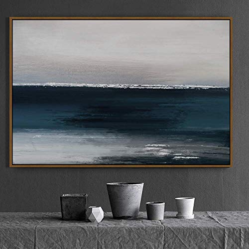 SIGNWIN Framed Canvas Wall Art Blue Ocean Print Abstract Brushstroke Canvas Prints Home Artwork Decoration for Living Room,Bedroom - 24x36 inches - Thumbnail 5