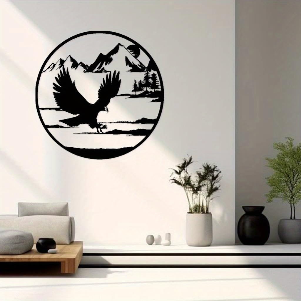 Decoración de pared abstracta contemporánea de metal con diseño de águila, estilo rústico, ideal para sala de estar, oficina o exteriores. Letrero duradero para cazadores y amantes de la naturale
