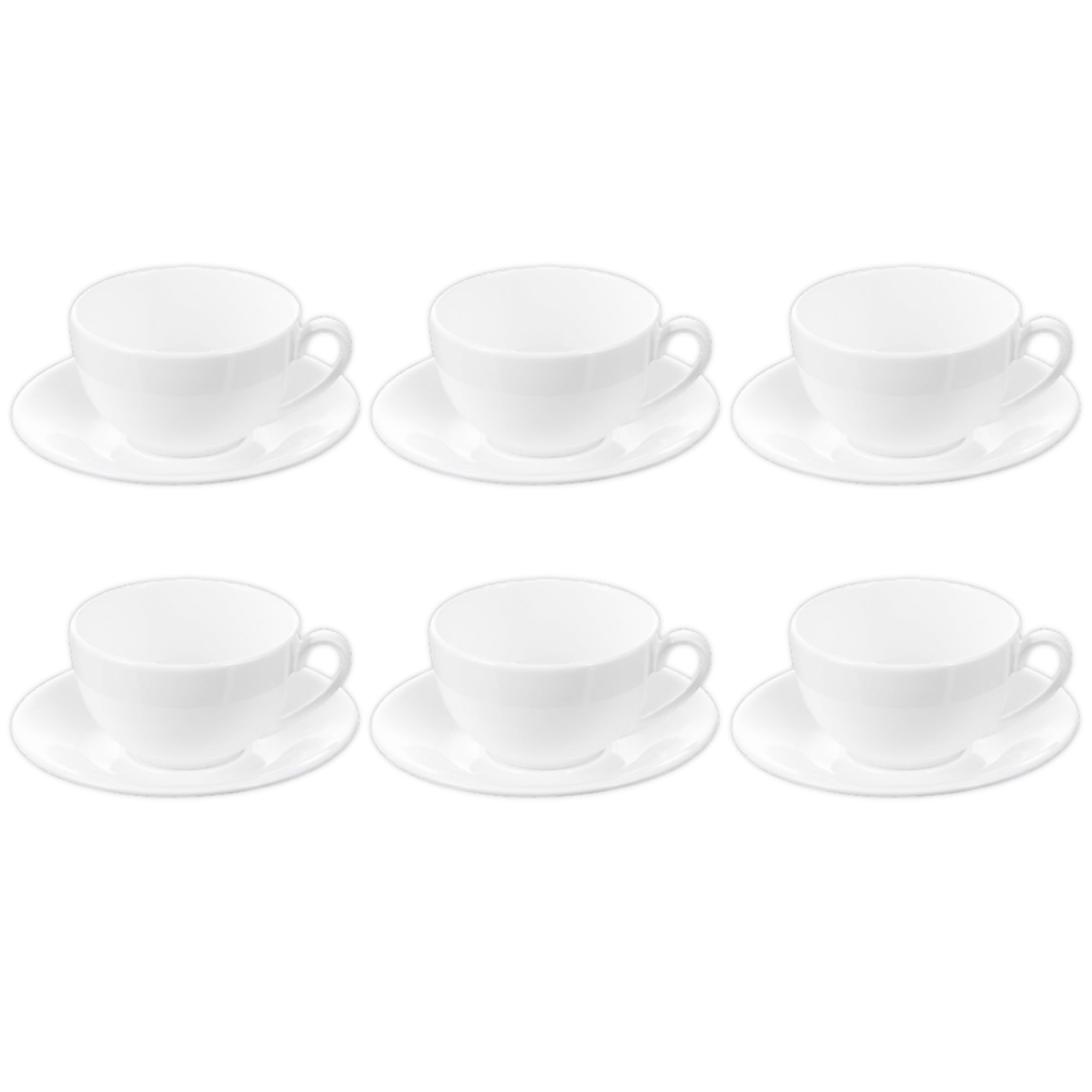 Wilmax - Tazze con piattini - Set da 6-400 ml - porcellana - Bianco - Servizio da tavola per 6 persone - per caffè, tè, dessert e tisane