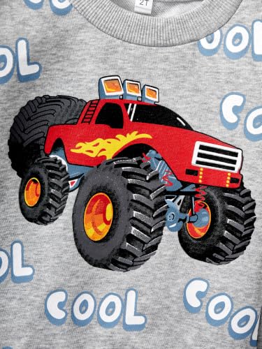 Image of Akyzic Toddler Boys Sweatshirts Cotton Crewneck Truck Shirt Dinosaur Long Sleeve Pullover Tops Tees 2-8T