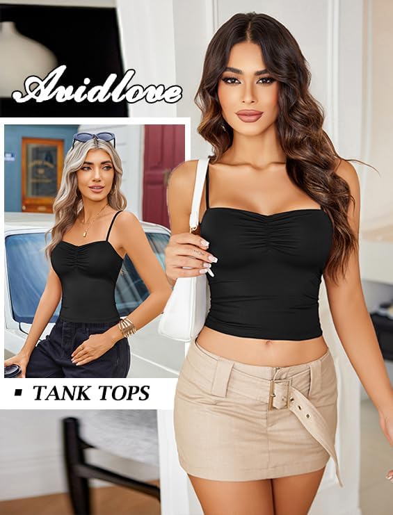 Avidlove Sexy Camisoles Tank Tops for Women Cute Spaghetti Strap Crop Ruched Tube Top - Image 6