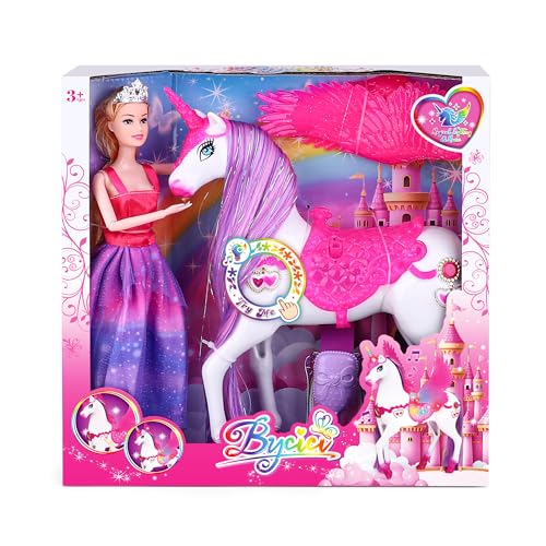BYCICI Magic Light Unicorn & Princess Doll, Unicorn Toys for Girls 3-6, Christmas Birthday Gifts for Kids Girls Aged 3 4 5 6 7 8