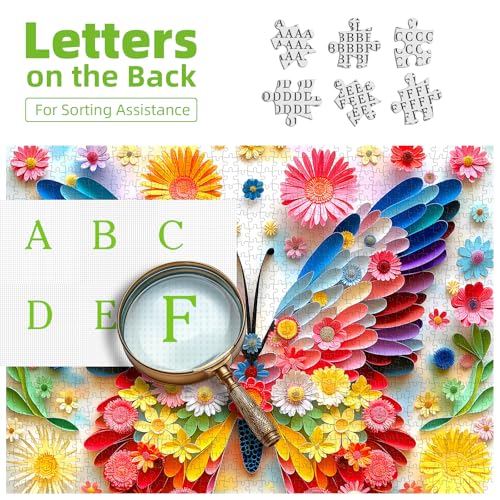 Image of Puzzles for Adults 500 Pieces Colorful Butterfly FlowerJigsaw Puzzles 500 Pieces Difficult Fun Paper Art Unique Beautiful Family Puzzle Challenging Games Gift for Teens Adults (20 inchx20 inch)