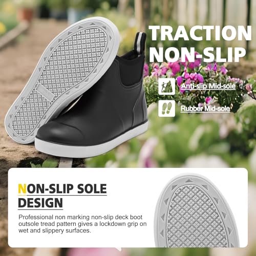 Image of Women's Deck Boots, Rubber Rain Boots Chelsea Ankle Booties with Anti-Slip Sole Waterproof Fishing Shoes for Outdoor Work Garden Camping
