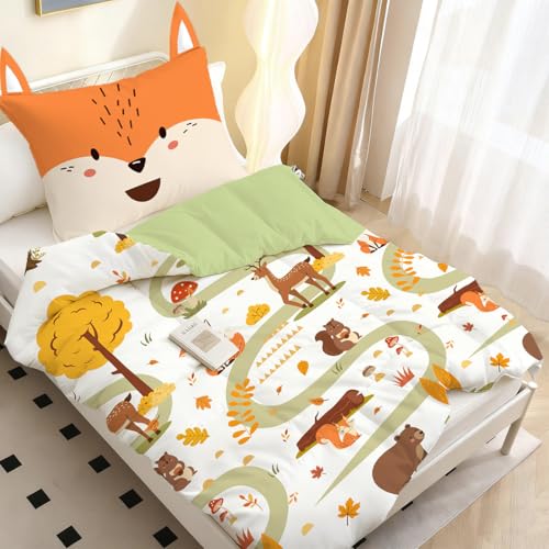 MUSOLEI Housse de Couette 120x150 Enfant Animal Fille Garçon Parure de Lit Microfibre 1 Personne Renard Forêt Animaux Cartoon 3D Imprimé avec Taie...