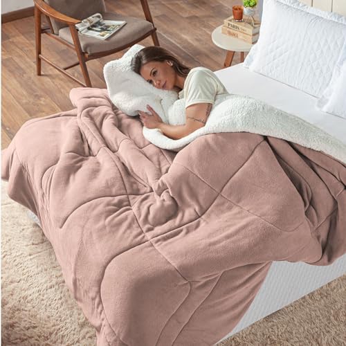 CottonLux Coberdrom Sherpa Micropercal 200 Fios Toque Macio - 240 x 160. Nao agride o ambiente (Rosê