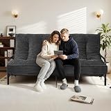 Winzoo 8 Inch Futon Mattress Queen Size, Futon Floor Sofa Bed Foldable with Soft Corduroy Fabric - High Resilience Foam Filling - 2 Storage Straps for Home, Guest Room, Dorm, Grey(Frame Not Included)