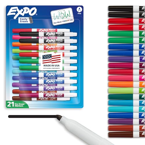 EXPO Dry Erase Markers Whiteboard Markers with Low Odor Ink Fine Tip Assorted Vibrant Colors 21 Count