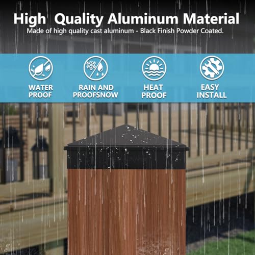 4x4 Post Caps – Aluminum Pyramid Caps Fits 3.5" x 3.5" Wood Posts, Black Matte Post Covers for Fence, Deck, and Mailbox (8 Pack) by INDECKMO - Image 6