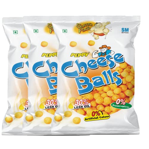 Peppy Cheez Balls Indian Chips, Fresh Cheese Flavored Crunchy Snacks, 60 g, Pack of 3