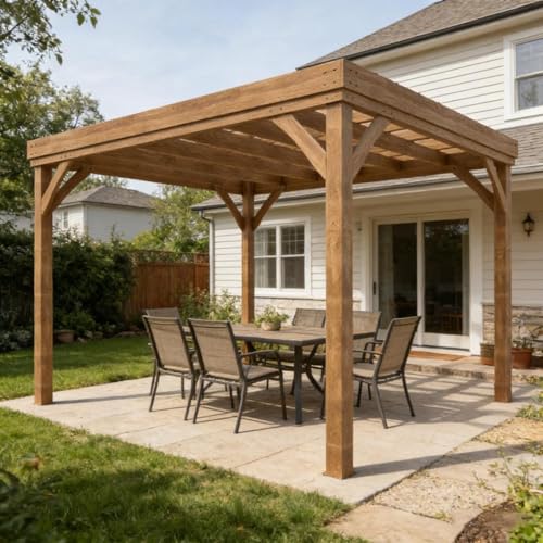 Outdoor Wooden Pergola, Backyard Gazebo with Open Roof, Garden Arbor, Support for Climbing Vines, Grapes, Flowers, Patio Shade, Deck, Lawn, Water-Protected (Brown 12' x 10')