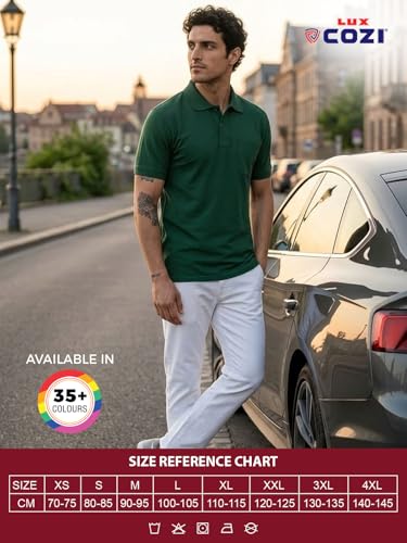 Image of Lux Cozi Men's Polo T-Shirt Regular Fit Half Sleeves with Pocket | Cotton Blend Polo Neck Collar T-Shirt for Men | Casual, Office Comfortable Breathable T-Shirt | Stylish Plain Tee