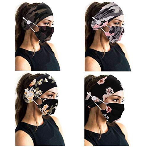 Conjunto de faixa de cabeça reutilizável, faixa de cabeça com conjunto de máscara, estilo boêmio, botões, máscara de cab